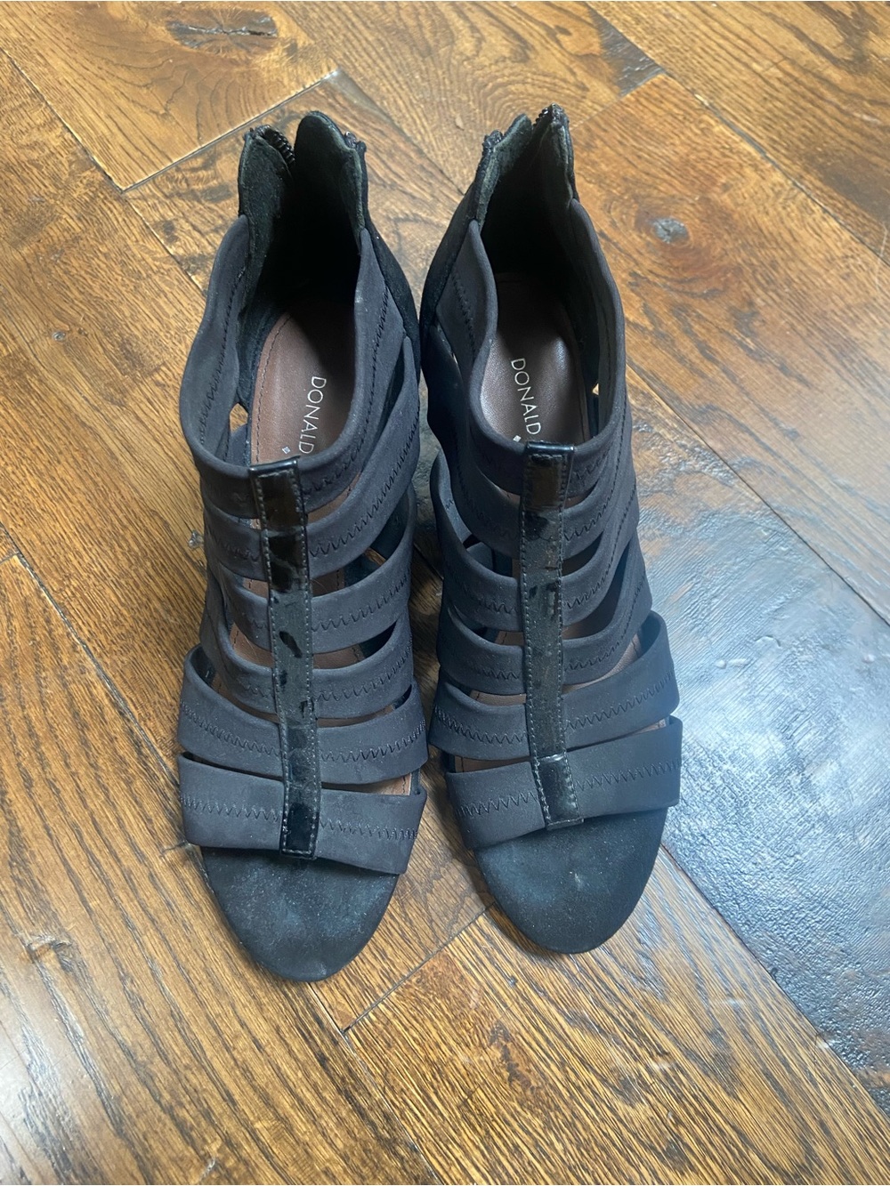 Donald J. Pliner Black Strappy Cage Peep-Toe Heels